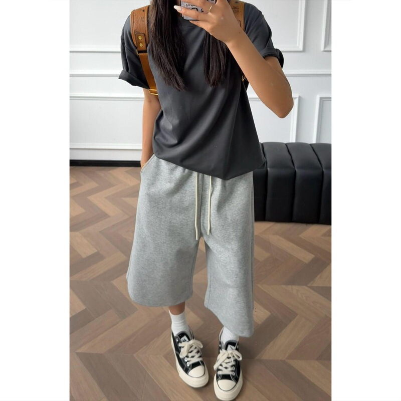 Washed Cotton Cropped Pants, Wide-Leg Pants, Casual Pants, Thin Cropped Pants, Unisex Korean Style Trendy Brand Shorts for Summer Washed Cotton Cropped Pants, Wide-Leg Pants, Casual Pants, Thin Cropped Pants, Unisex Korean Style Trendy Brand Shorts for Summer