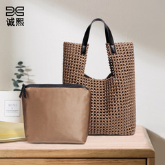 時尚韓版大容量托特包手工編織包風車結子母手提包休閒單肩腋下包