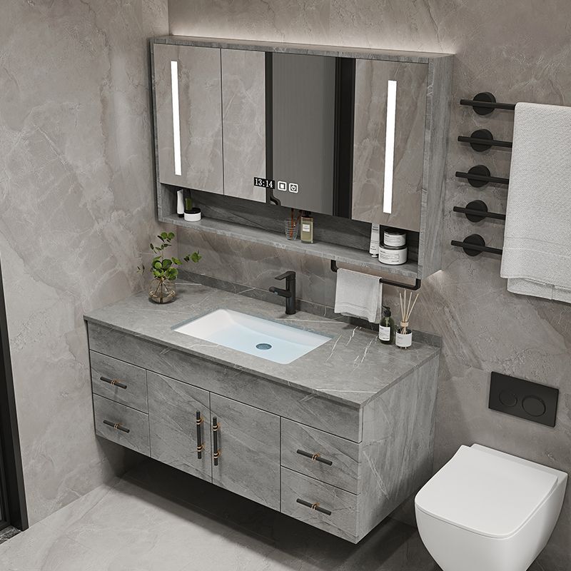 Light Luxury Rock Board Bathroom Cabinet Solid Wood Modern Simple Bathroom Washstand High-end Washbasin Washbasin Cabinet Combination