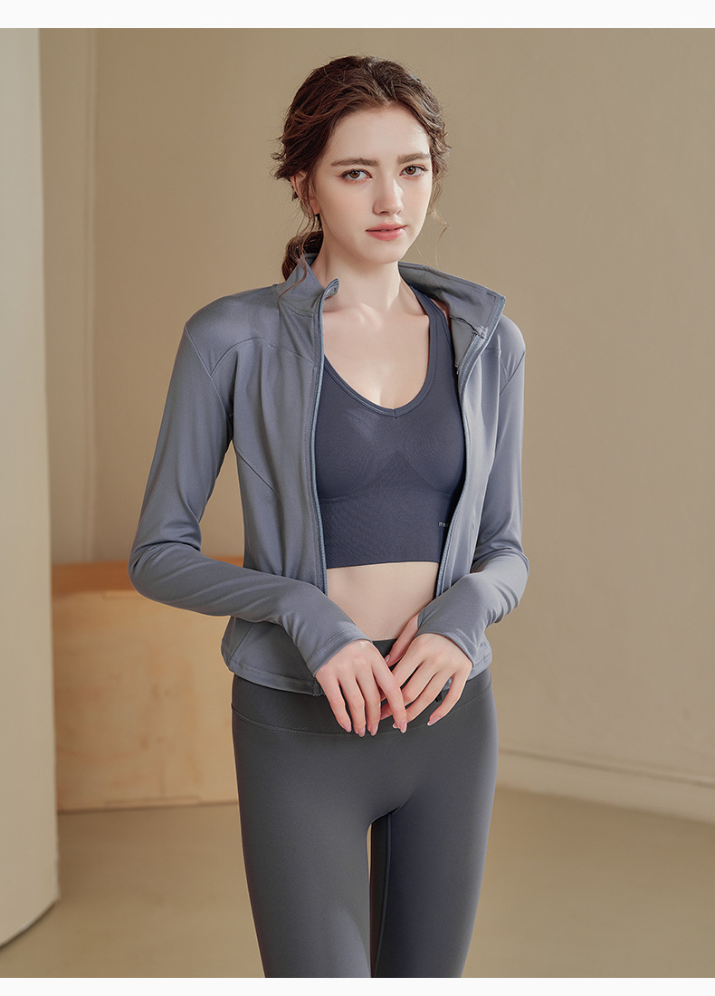 Fleece Slim Stand-up Neck Zipper Jacket Women's Fitness Running Yoga Clothes Women's Fitness Clothes_desvips.com