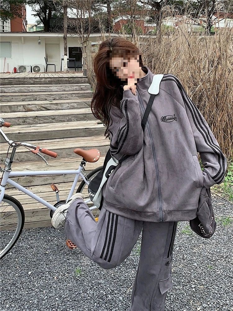 休闲运动服宽松大码薄款套装女学生秋季穿搭一整套韩版开衫外套潮