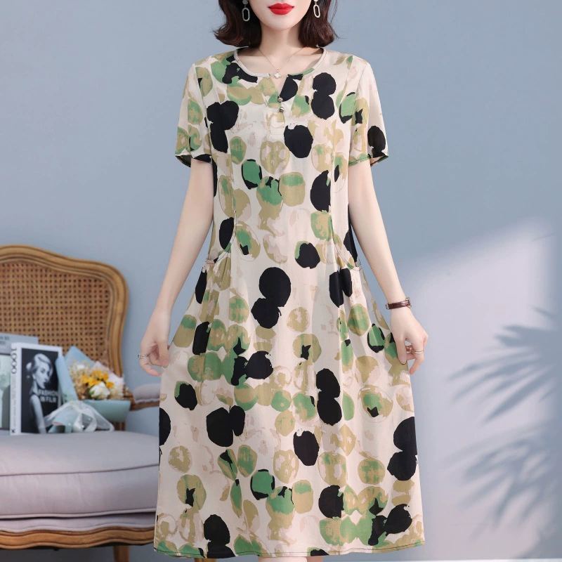 Мама иностранное уменьшенное платье с короткими рукавами среднего возраста женское летнее платье новый средний и пожилой летний хлопчатобумажное платье