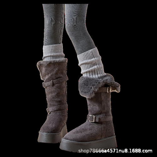 Socks with Boot Covers for Girls, Autumn and Winter, Thick, Ankle Length, Warm and Slimming, Grey, Fits Snow Boots