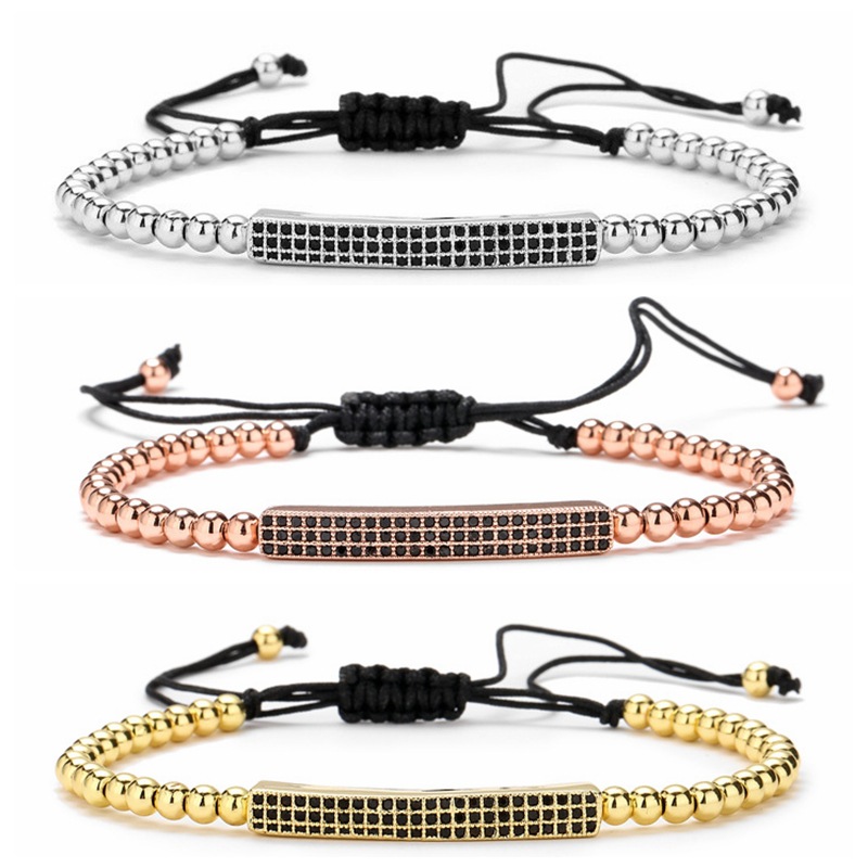 Joyería de comercio exterior europeo y americano cobre micro incrustaciones de cuentas de piedra pulsera de cuentas de cobre ajustable pulsera tejida con cuentas