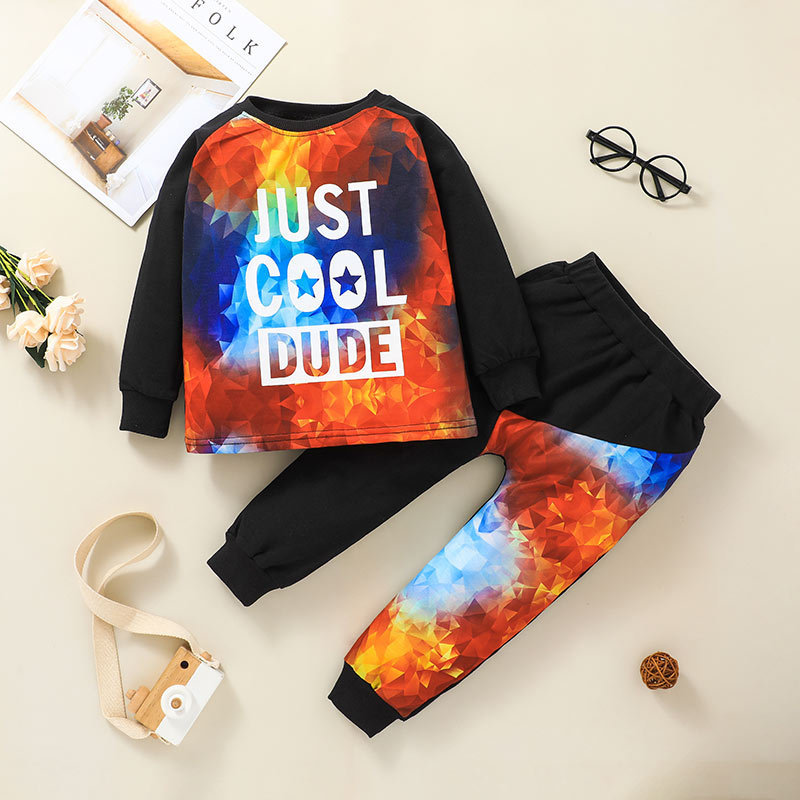 Casual Children English Letter Printing Round Neck Top Trousers Two-piece Wholesale Nihaojewelry display picture 2