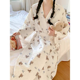 2025 冬季新款睡袍睡衣女韩系蝴蝶结卡通熊家居服