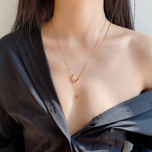 Ins Cool Style Fashion Simple Moon Star Necklace Clavicle Chain Short Neck Necklace Wholesale Accessories for Women