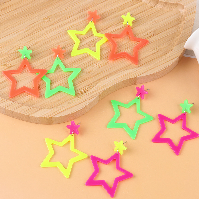 Party, Street Occasion 1 Pair Cute Exaggerated Pentagram Fluorescent Acrylic Women's Drop Earrings Earrings Ear Studs