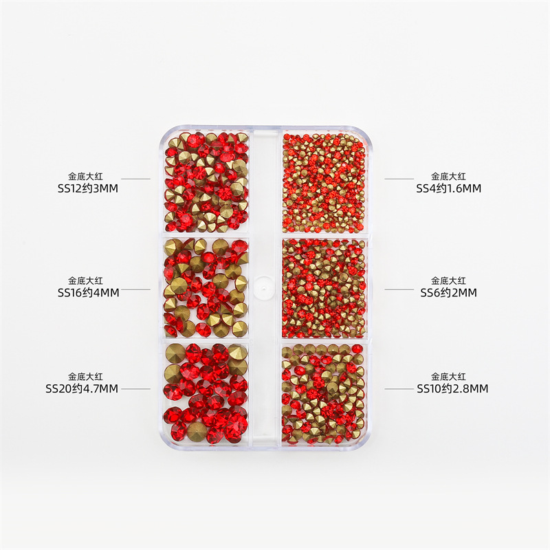 Internet celebridad nuevo estilo manicura pila diamante 6 rejilla en caja blanco rosa puntiagudo inferior diamante rhinestone nail joyería al por mayor