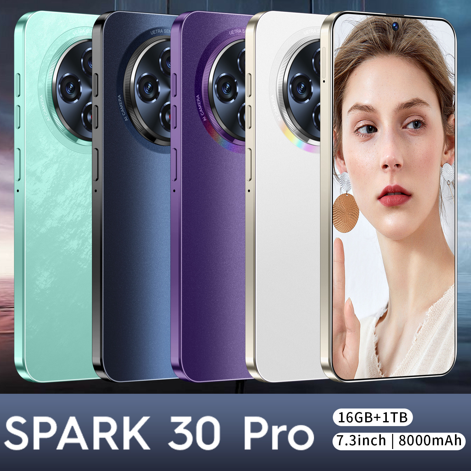 Cross-Border Hot-Selling Spark30 Pro Android 7.3inch Large Screen 16+1t Foreign Trade Smart Phone Source Manufacturer