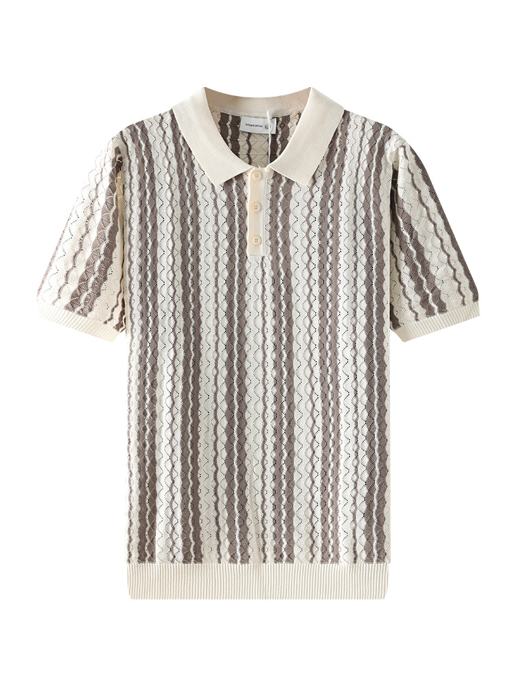 Europa y los Estados Unidos transfronterizos viejos ganchos de hielo de seda polo de punto hombre de mangas cortas de alto nivel de negocios casuales chaqueta para hombre image 6