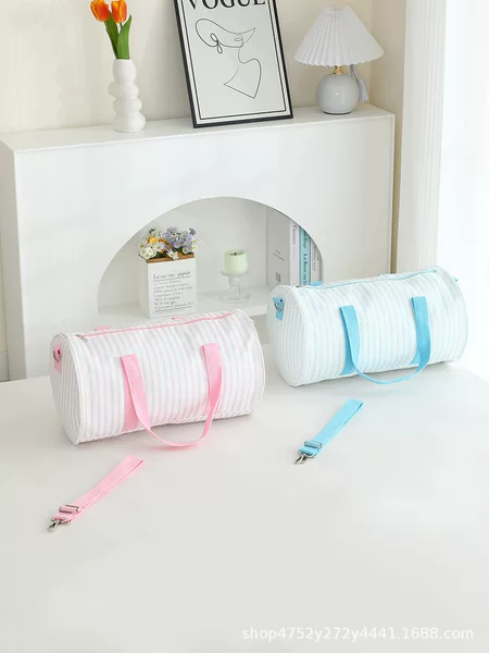 Cross-Border 2026 New Amazon Striped Canvas Travel Bag Single Shoulder Crossbody Cylindrical Tote Bag Large Capacity Wholesale