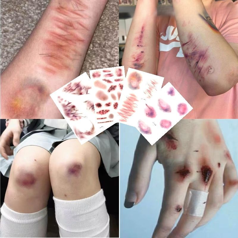 Halloween wound scar tattoo stickers scratch bruise stitching stickers Halloween cute makeup bar party