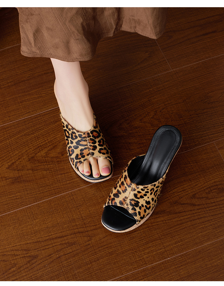 Sandal cao gót nữ hở mũi họa tiết da báo, đế xuồng, gót 9 cm, mũi vuông — màu nâu, màu mơ chi tiết 23