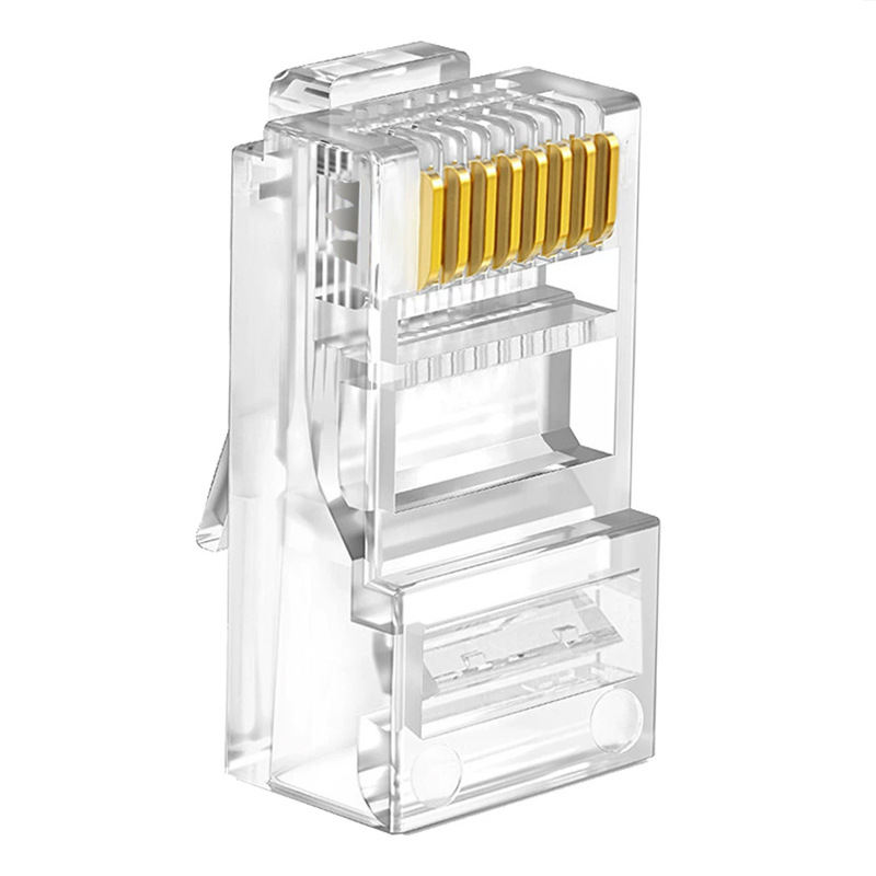 Suministro directo de fábrica Ultra-cinco Categoría 6 Categoría 7 Categoría 8 Gigabit blindado a través del agujero de cable de red Crystal Head Network conector chapado en oro