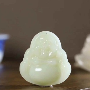 Jade Crafts Natural Xinjiang Hetian Jade Russian Material Old Material White Jade Maitreya Buddha Pendant Buddha Female Model Jade Pendant