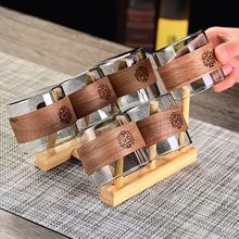 透明高硼硅玻璃小茶杯6只套装直身胡桃木隔热加厚把杯中式品茗杯