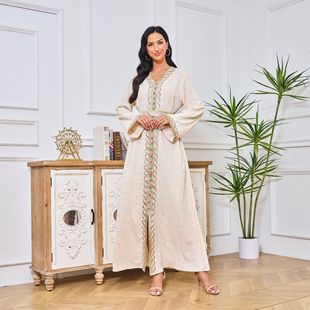 Mt024 Middle Eastern Export Dubai Moroccan Muslim Women's Robe Embroidered Belt Dress Ruffles