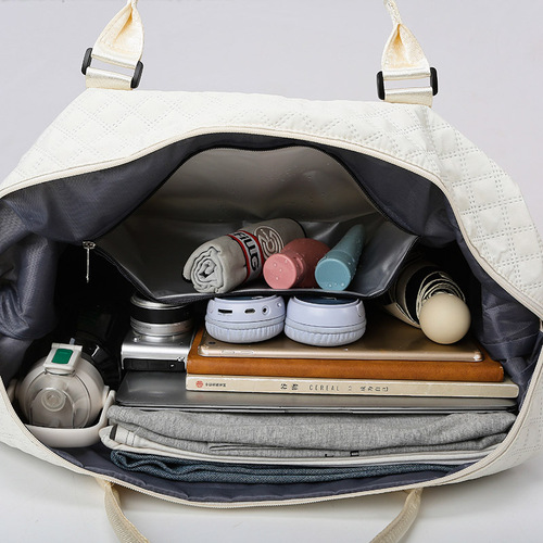 Thickened diamond grid dry-wet separation sports tote bag, short trip yoga fitness bag, large capacity shoe storage travel bag