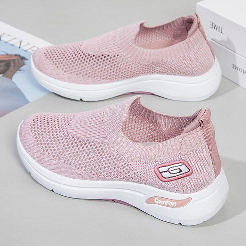 Old Beijing Fabric Shoes for Women with Lattice Openwork Knit Mesh Breathable Comfortable Soft Sole Women's Shoes for Mothers Shoes for Middle-aged and Elderly Women's Single Shoes