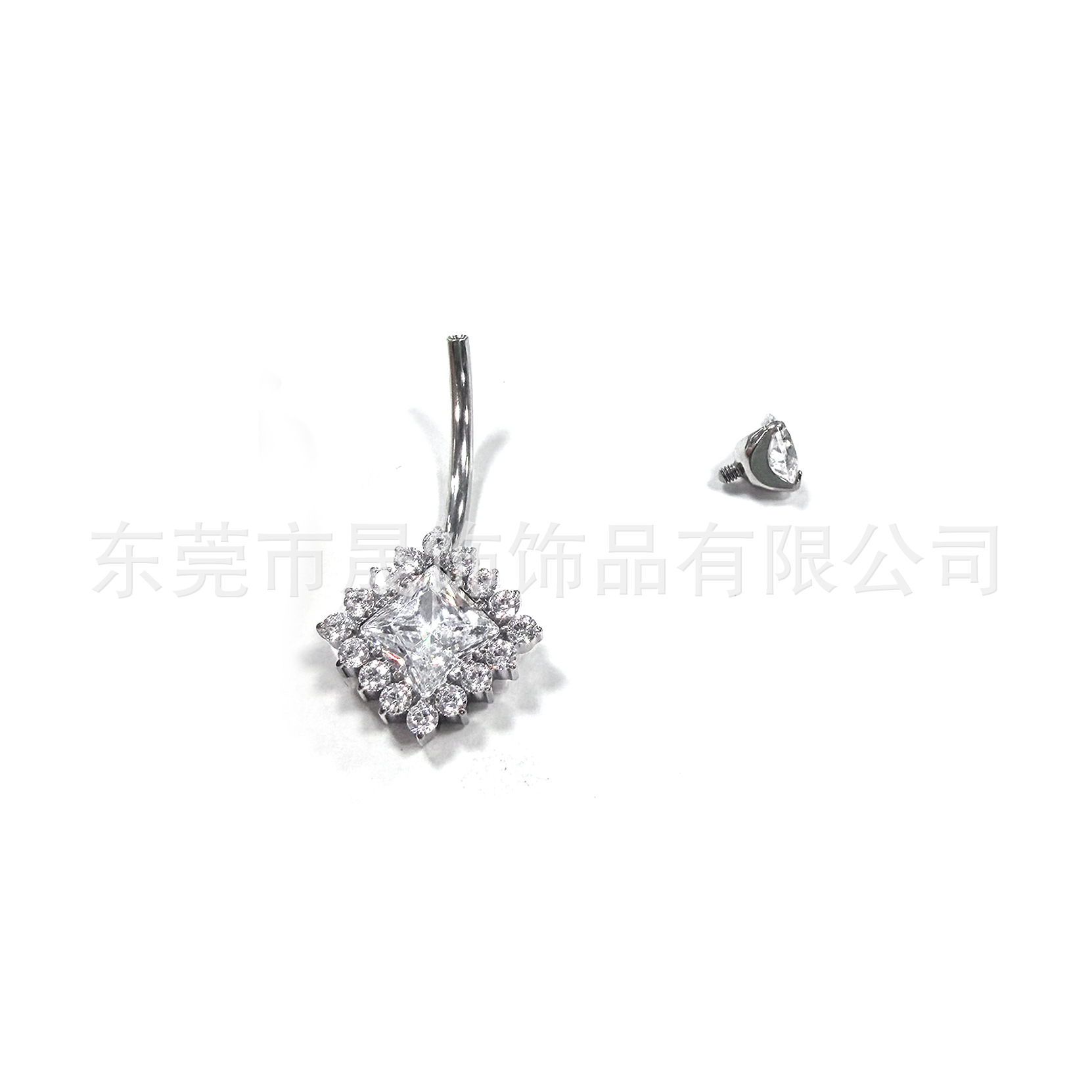 F136 Titanium Alloy 肚 Navel Ring Studded 方 Cubic Zirconia 内牙 Navel Ring G23 Titanium 人体 Piercing 脐饰