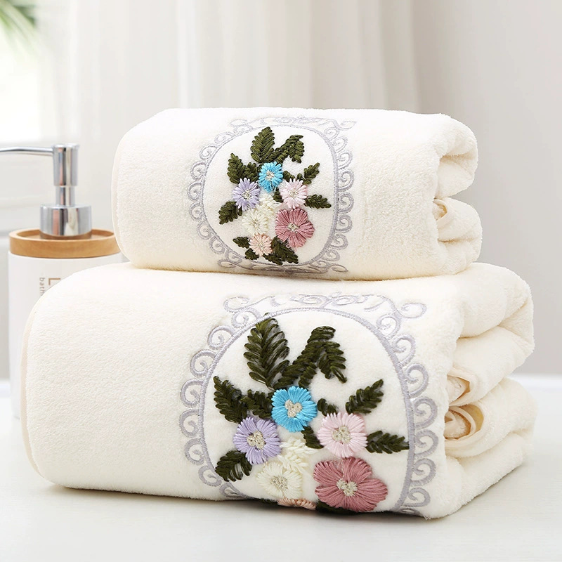 Cross-border Embroidered Soft Absorbent Towel Bath Towel Two-piece Large Bath Towel Bathroom Face Towel Thickened Quick-drying Household