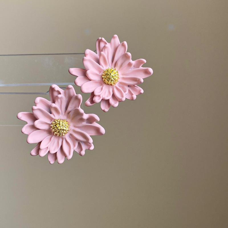 Aguja de plata flor rosa borla estilo vacaciones pendientes verano dulces y exquisitos pendientes pequeños pendientes de diseño fresco mujeres