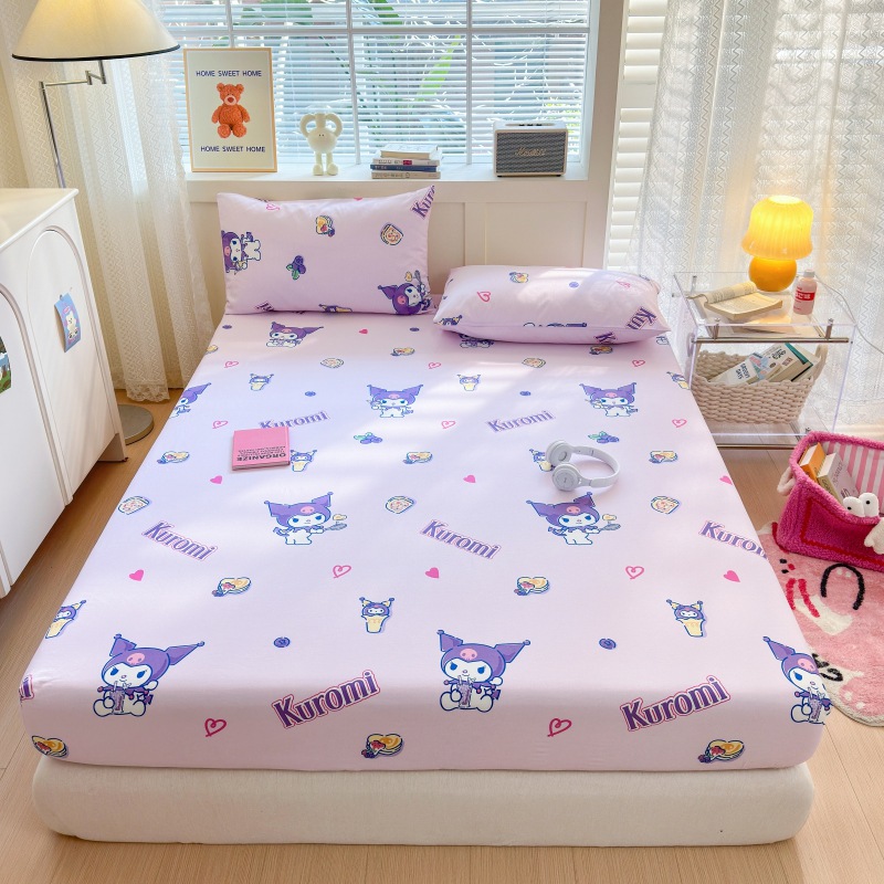 Cross-border 100% Cotton Sanrio Cartoon Single Bed Skirt Kurohime KT Bed Cover Bed Sheet Mattress Protector Wholesale
