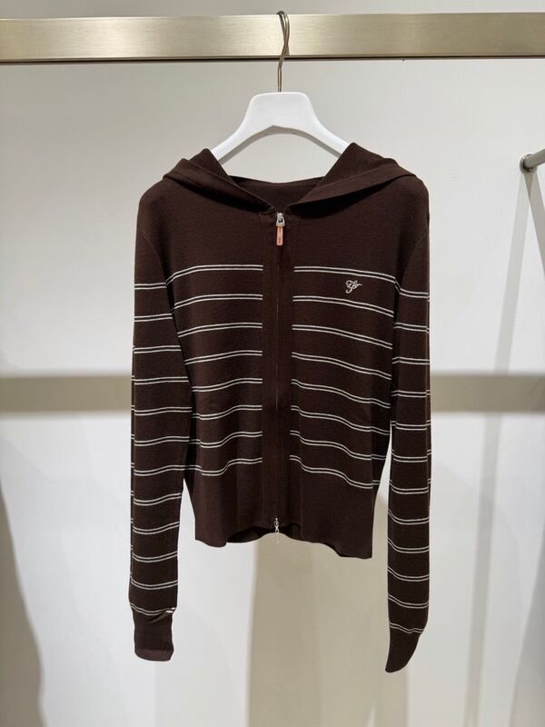 MM MaiMai 26 Autumn New Striped Knit Sweater for Women, Hooded Zipper Cardigan, Loose Top 1H7631713 MM MaiMai 26 Autumn New Striped Knit Sweater for Women, Hooded Zipper Cardigan, Loose Top 1H7631713