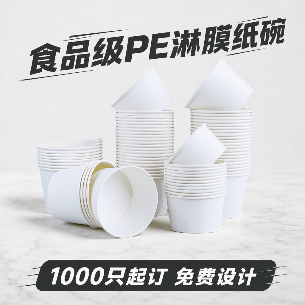 一次性碗纸碗圆形加厚食品级餐盒小吃外卖打包盒带盖白色饭盒定制