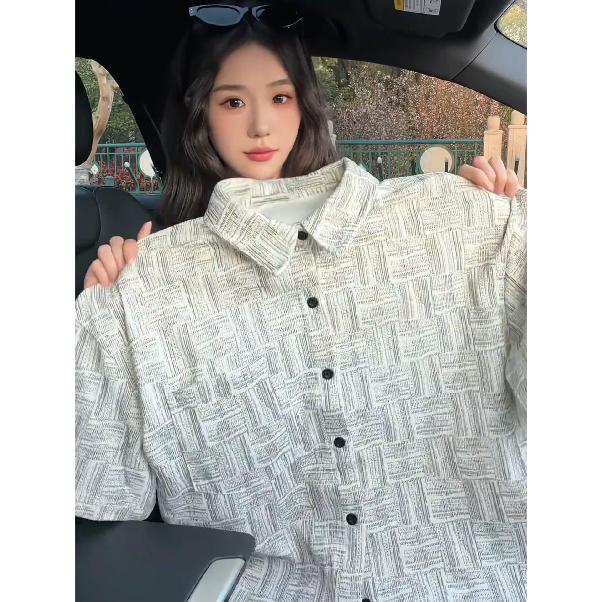 Chanel-style tie-dye plaid short-sleeve shirt for men, summer trendy brand, stylish and casual, with a turn-down collar, loose and relaxed style jacket