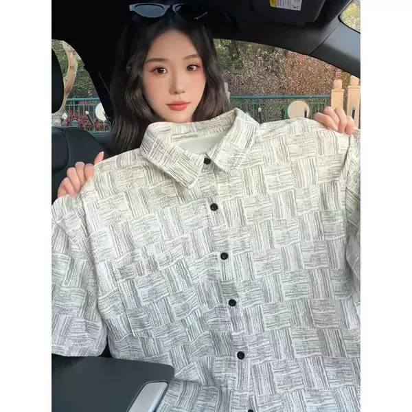 Chanel-style tie-dye plaid short-sleeve shirt for men, summer trendy brand, stylish and casual, with a turn-down collar, loose and relaxed style jacket