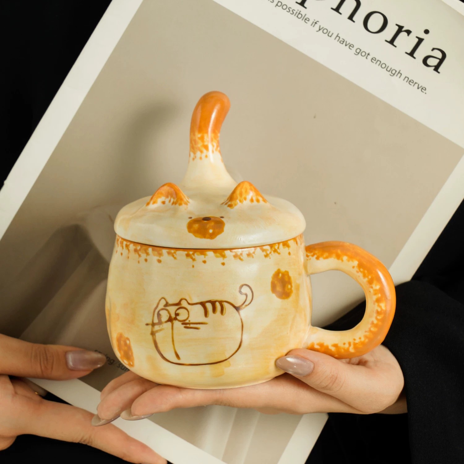 Taza de cerámica hecha a mano con tapa de diseño taza de café creativa para niños taza de agua casera regalo de cumpleaños
