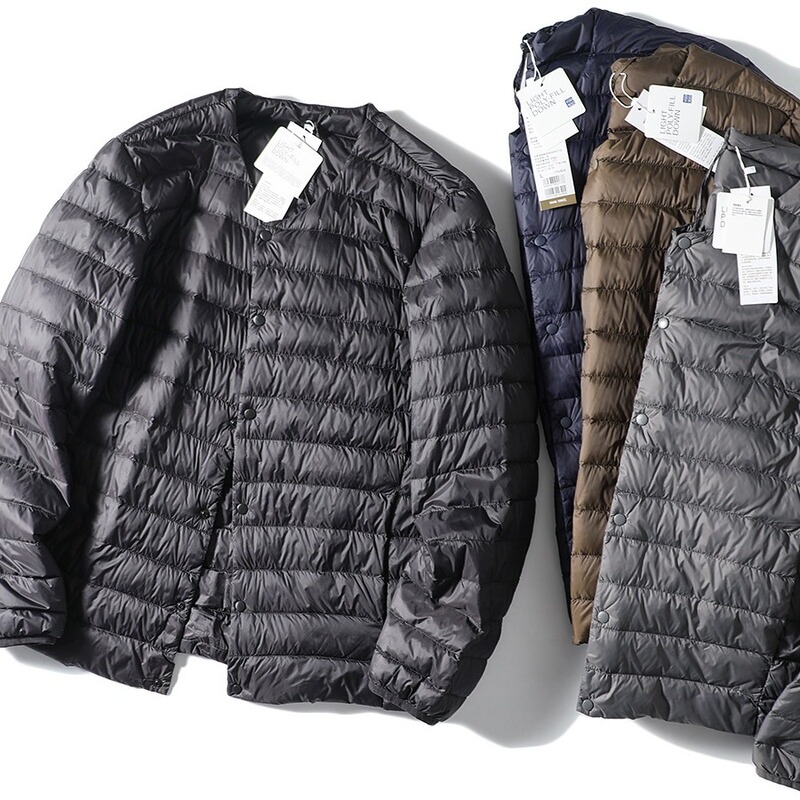 2024 Winter new portable collarless casual round neck fluffy warm V-neck lightweight down jacket liner coat for men 2024 Winter new portable collarless casual round neck fluffy warm V-neck lightweight down jacket liner coat for men