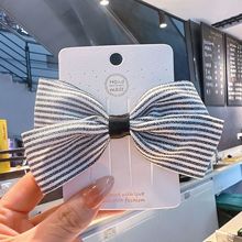 新款高级感缎面蝴蝶结发饰韩国东大门气质发夹条纹原创后脑勺头饰
