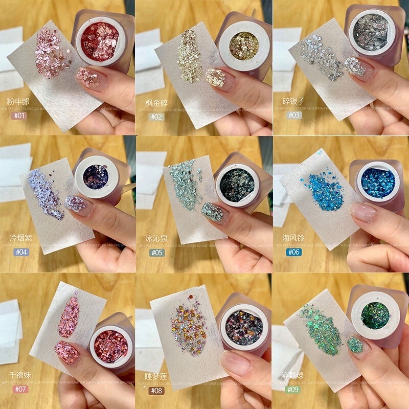 Net Red Nail Art 2025 New Nail Glue Nail Art Shop Acrylic Square Jar Large Sequin Glue Jar Nail Oil