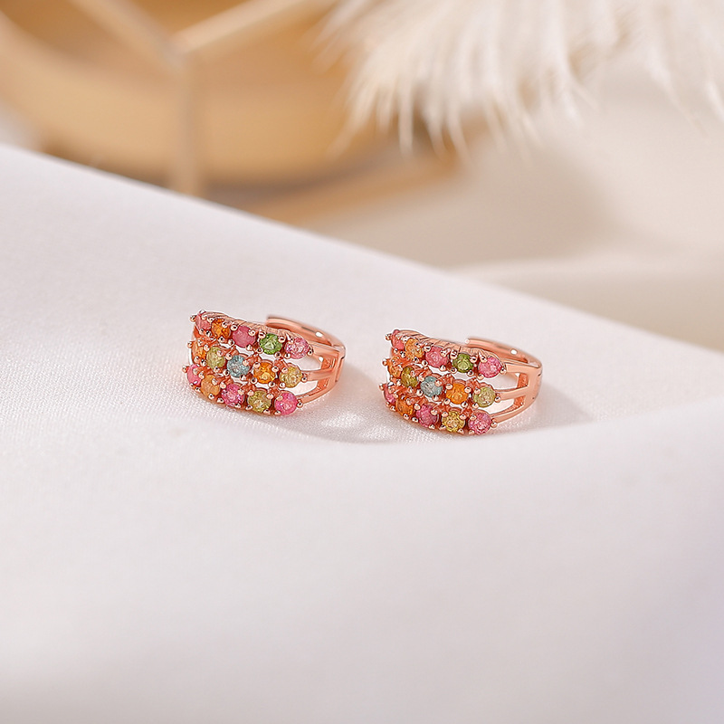 Bông tai bạc S925 mạ vàng hồng đính tourmaline đơn giản tinh tế — Một cặp (màu tourmaline ngẫu nhiên)