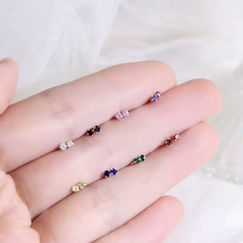 Серьги‑гвоздики (Yongyi) из серебра S999, 2 мм цветные камни, миниатюрные ручной работы