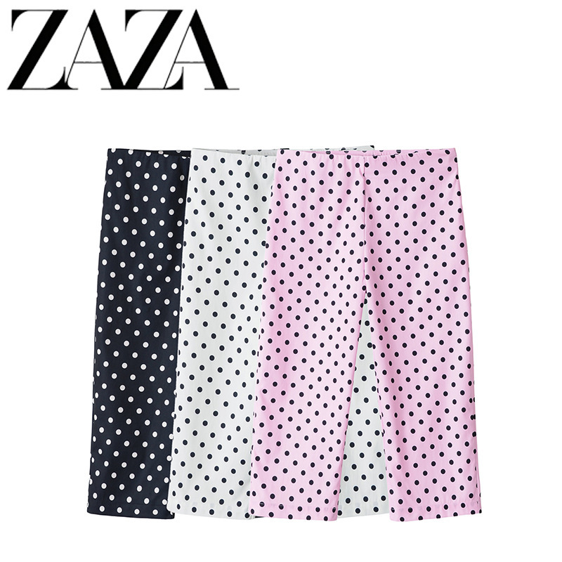 Zaza Self-Made European and American Style Wholesale Women's Fashion Versatile Casual Mid-Waist Elastic Polka Dot Capri Pants
