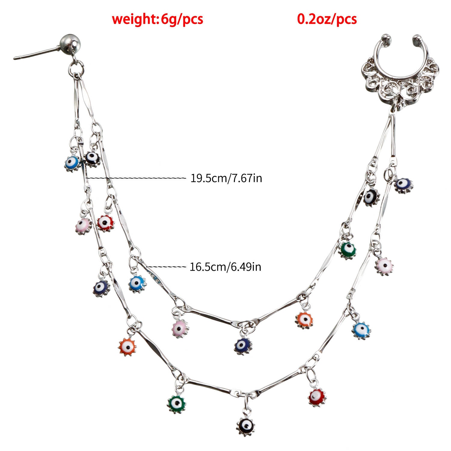 Teufelsauge-Quasten-Nasenring an Ohrkette mit Nieten, nicht durchbohrter Septum-Reifenring, indischer Bauchtanz, Party-Nasenzubehör für Frauen und Mädchen_voghion.com