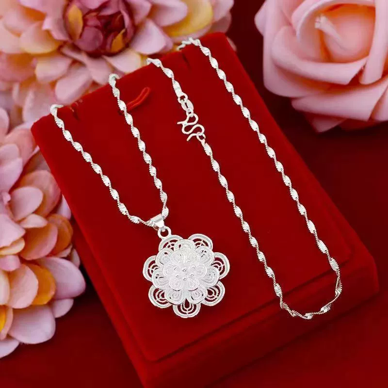 2024 новый элегантный дикий пион цветок кулон ожерелье медное посеребрение цветы подвеска ключицы цепи поставки оптом
