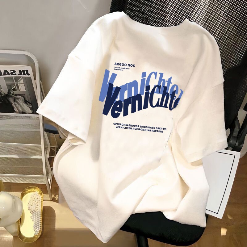 Summer Loose Tops T-Shirts for Women Plus Size T-Shirts 2026 National Trend Design Printed Style Couple Short-Sleeved T-Shirts for Men and Women