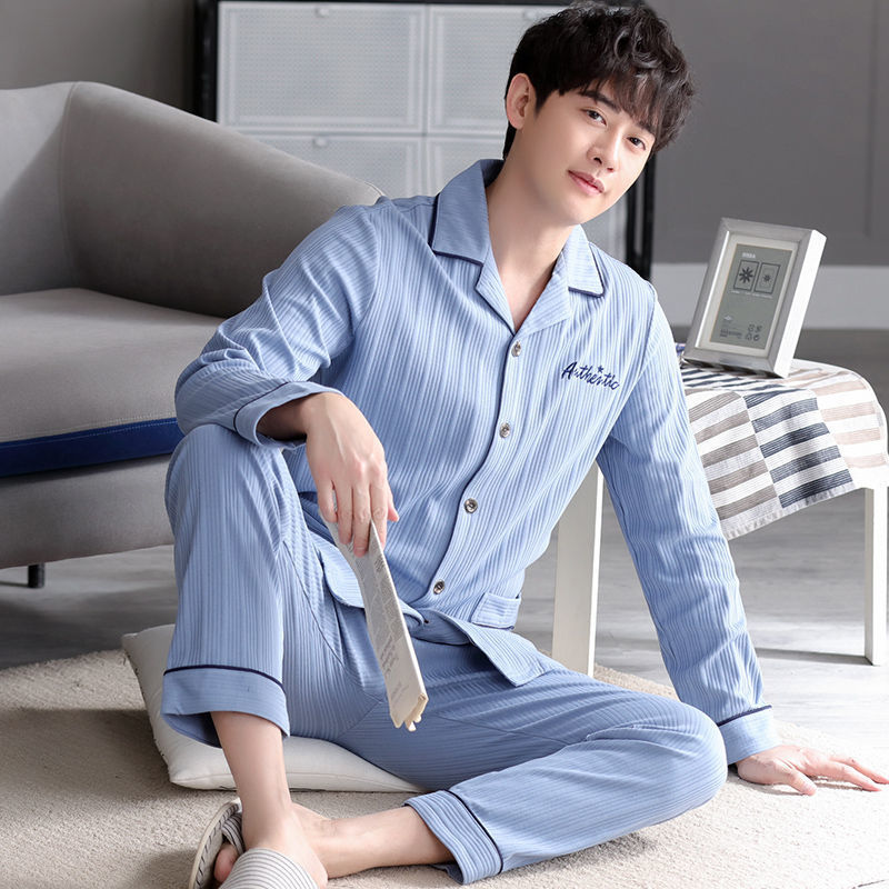 100% algodón pijamas de los hombres Primavera y otoño de manga larga de mediana edad y ancianos cardigan flojo traje homewear de gran tamaño