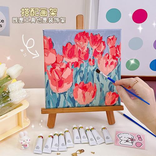 Digital oil painting DIY fillable oil color painting simple handmade coloring acrylic painting stress-relief bedroom decoration painting tulip