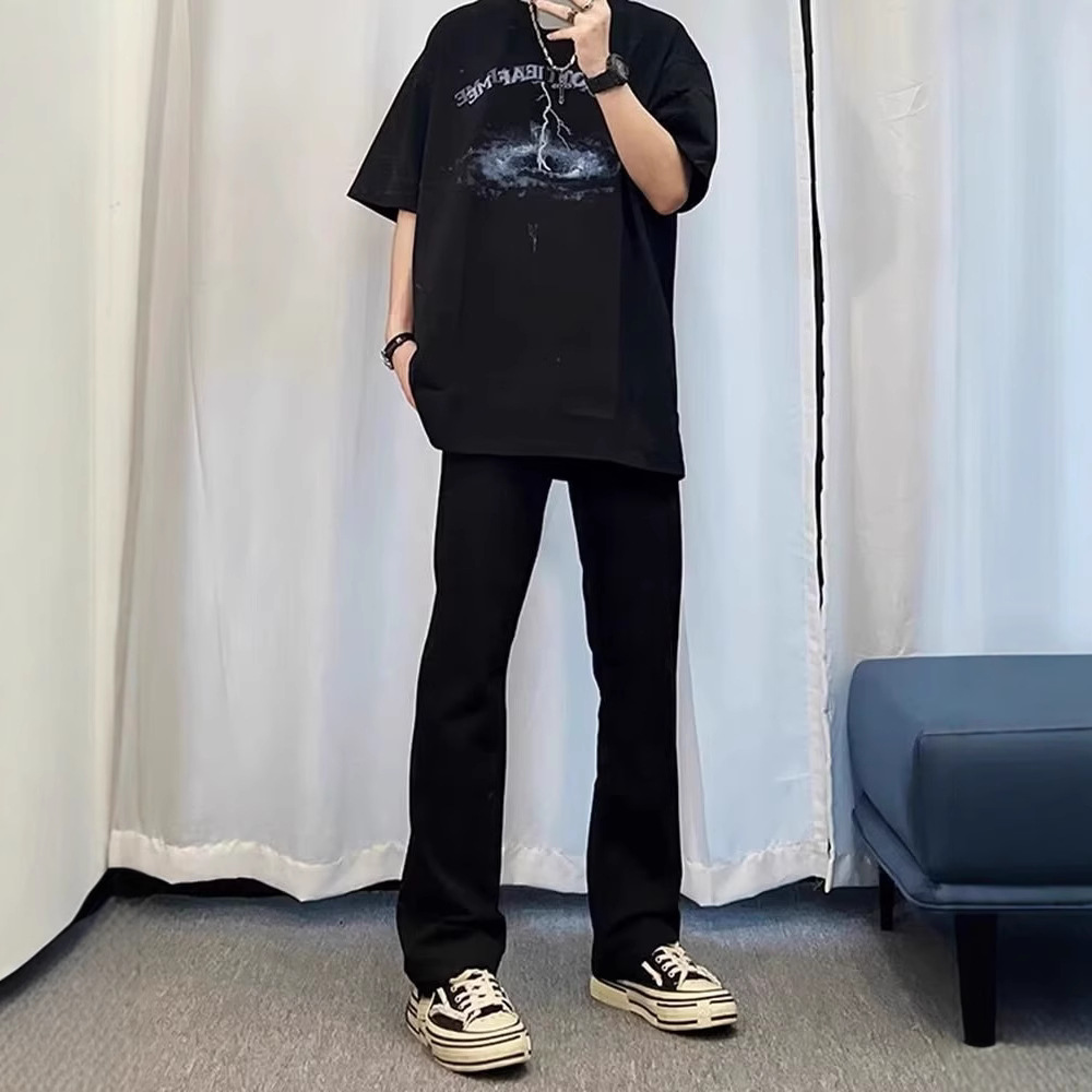 American High Street moda nacional micro Flared jeans hombres 2023 primavera y otoño ins suelta recta Vibe pantalones largos moda