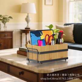 木质派对银器盒竹制餐具盒带 4 个可拆卸隔层可放置厨房台面整理