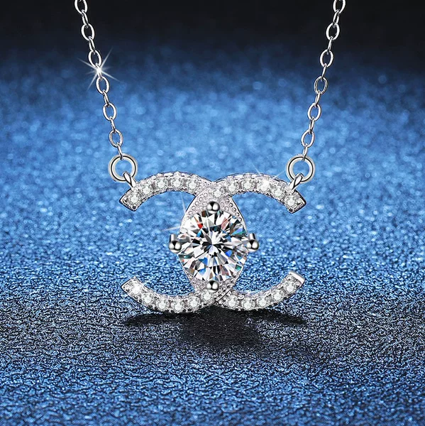 Cross-Border S925 Sterling Silver Necklace Women's Moissanite Necklace Small Fragrance High-End 1 Carat D Color Moissanite Necklace Women