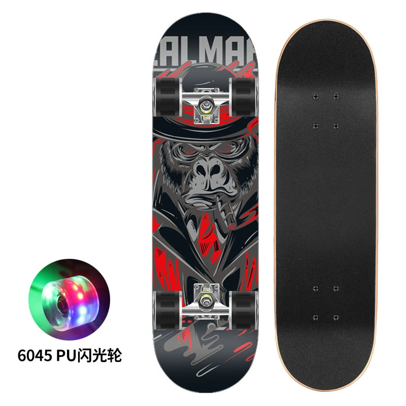 Polyurethane flash skateboard, 80×20 cm, double-kick deck, 6045 PU wheels, 300 lb load