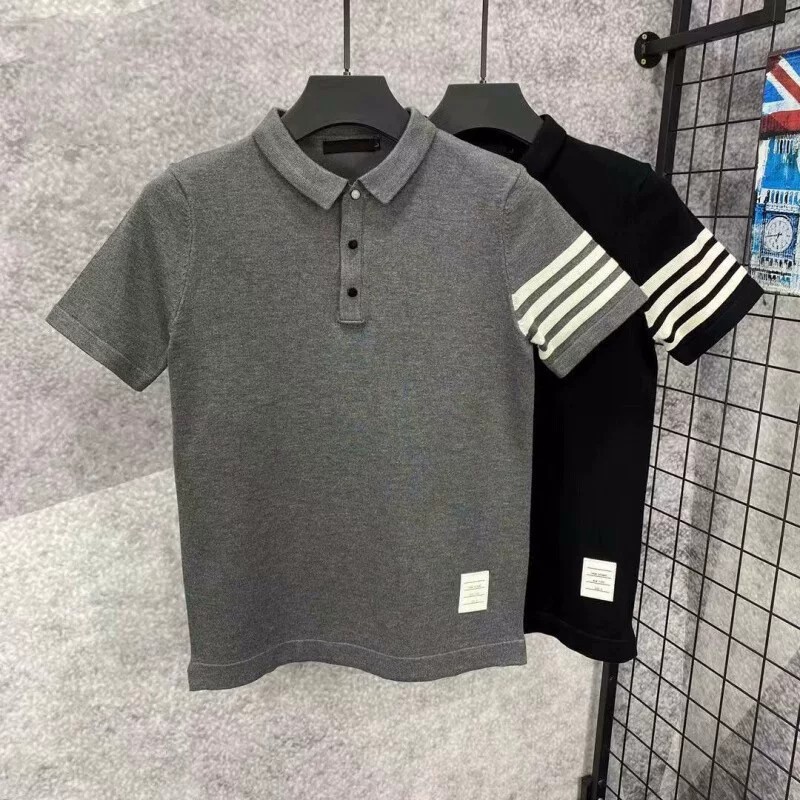 Polo camiseta de punto camiseta de manga corta camiseta de hombre con solapa cuatro barras rayas viejas líneas de negocios de verano fábrica transfronteriza mayorista