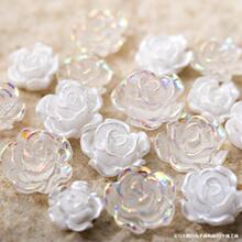 批发美甲玫瑰花珍珠漆白色极光花瓣大小山茶花百搭树脂花指甲装饰